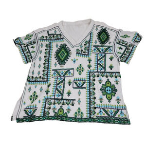 Vintage Womens Artesian Shirt Quilt Blanket Tapestry Cottagecore Woven Artisan